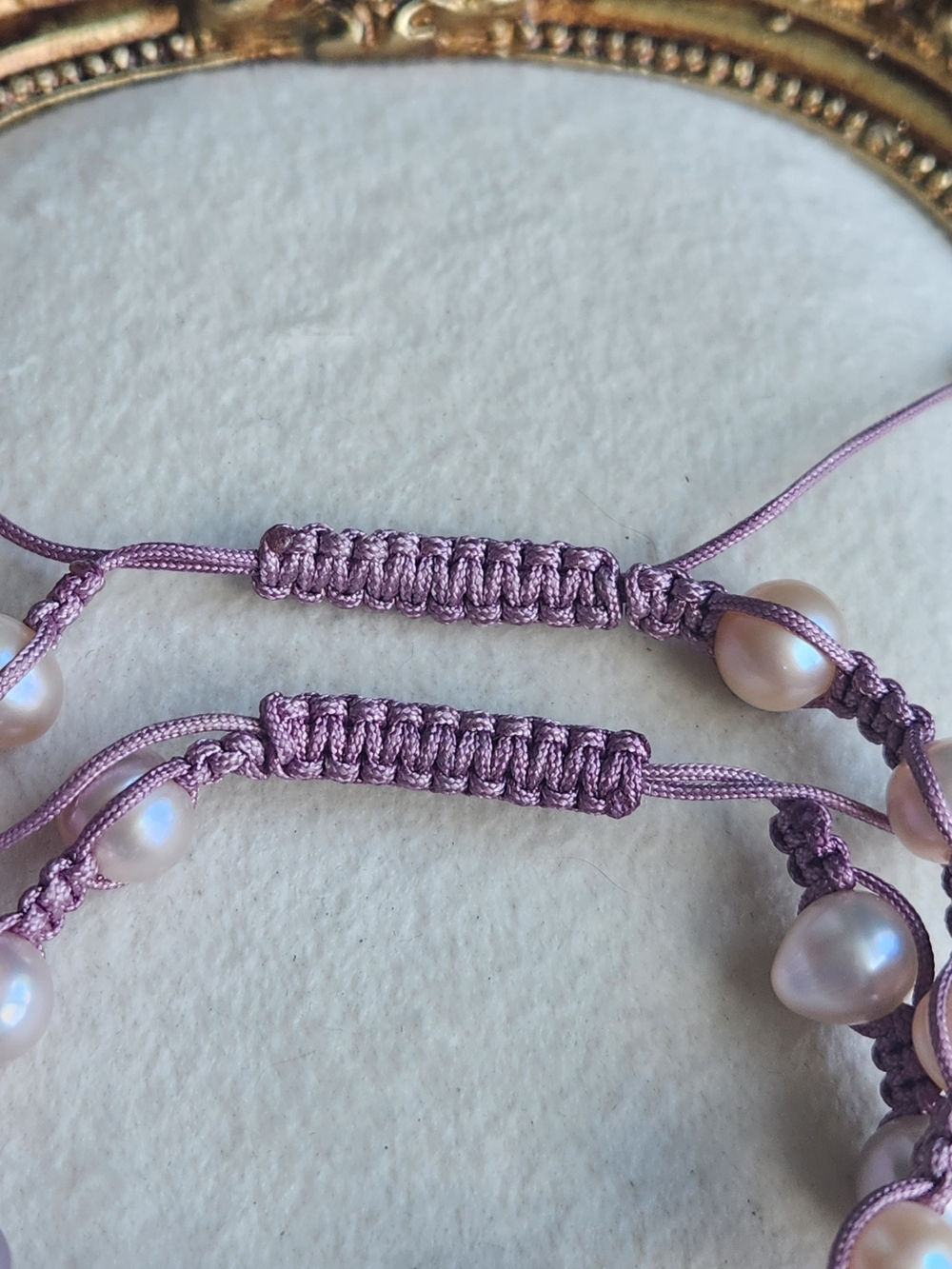 Artisan Lavender Genuine Pearl Macrame Bracelet Set Adjustable - Picture 4 of 4